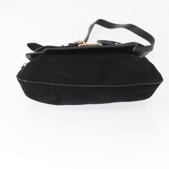 Authentic Salvatore Ferragamo Gancini Shoulder Bag Suede Leather Black Gold - Picture 16 of 16